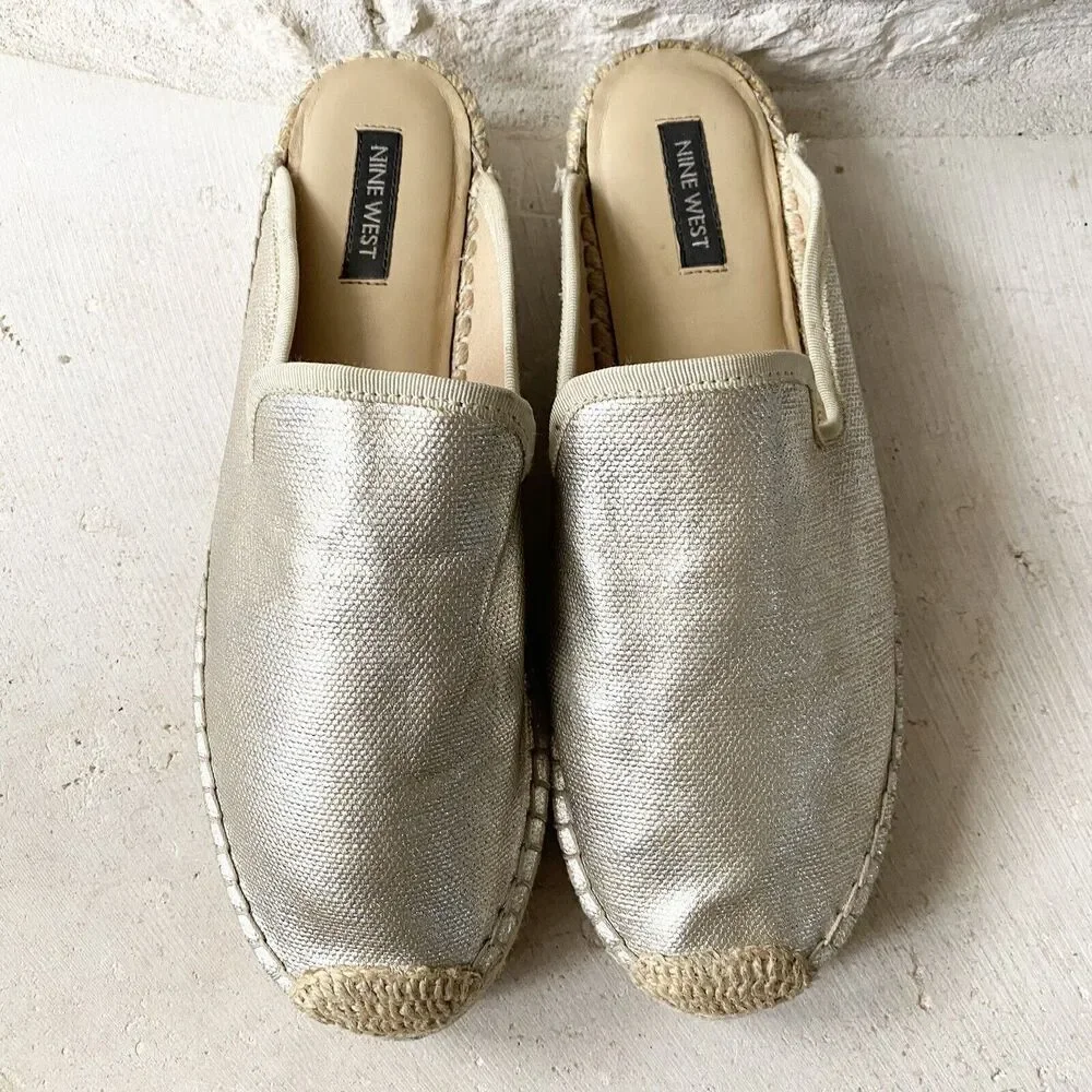 Nine West Women’s Shoes Sweetie Slip On Mule Slides Platinum 8.5 M Metallic Gold